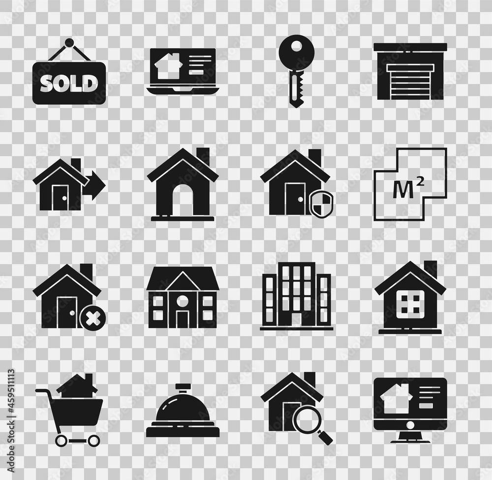Set Online real estate house, House, plan, key, Sale, Hanging sign with text Sold and under protection icon. Vector Set Online real estate house, House, plan, key, Sale, Hanging sign with text Sold and under protection icon. Vector