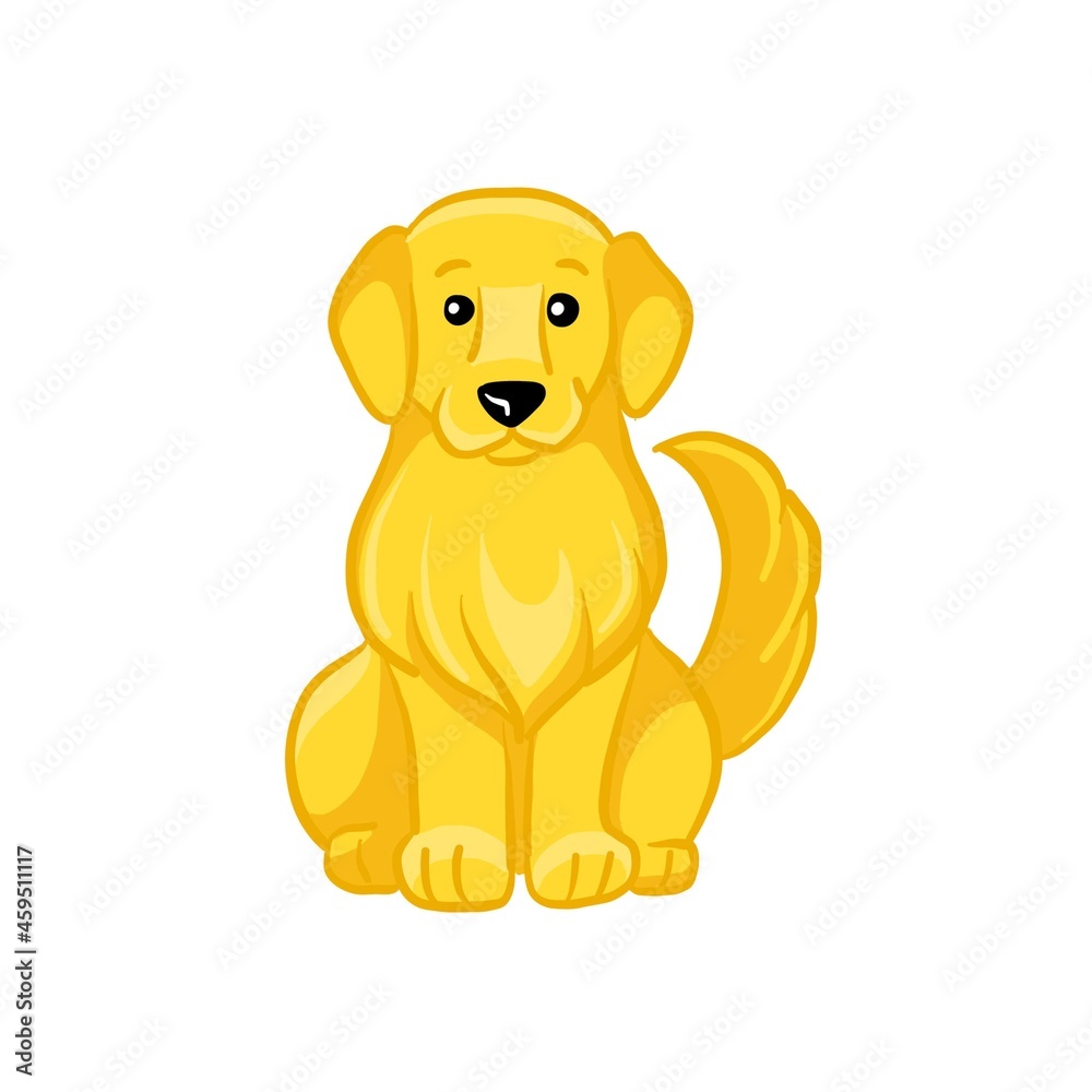 Fototapeta premium Vector golden retriever in cartoon style vector isolated on white. Dog breed colorful character.
