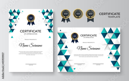 Blue and green certificate design in professional style. Elegant, clean and simple certificate template