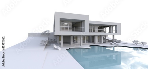 3d modern house, on white background. 3d illustration. © whitecityrecords