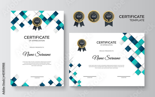 Blue and green certificate design in professional style. Elegant, clean and simple certificate template