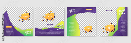 Set of purple green modern business banner for social media post. Promotional web banners for social media. Elegant sale and discount promo - Vector.