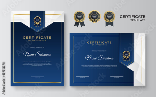 Elegant blue and gold diploma certificate template