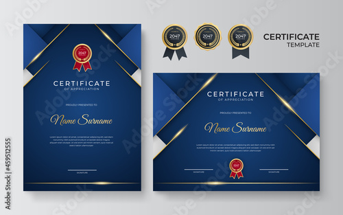 Elegant blue and gold diploma certificate template