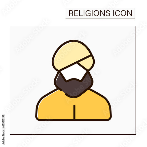 Sikhism color icon. Traditional headdress for sikhism religious believers. Turban. Dastar. Religion concept. Isolated vector illustration photo