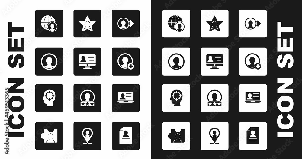 Set Create account screen, Monitor with resume, Globe and people, Head hunting, Laptop and icon. Vector Set Create account screen, Monitor with resume, Globe and people, Head hunting, Laptop and icon. Vector