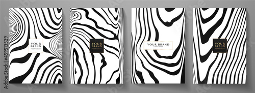 Modern elegant cover design set. Luxury fashionable background with black and white line pattern. Elite premium vector template for menu, brochure, flyer layout, presentation