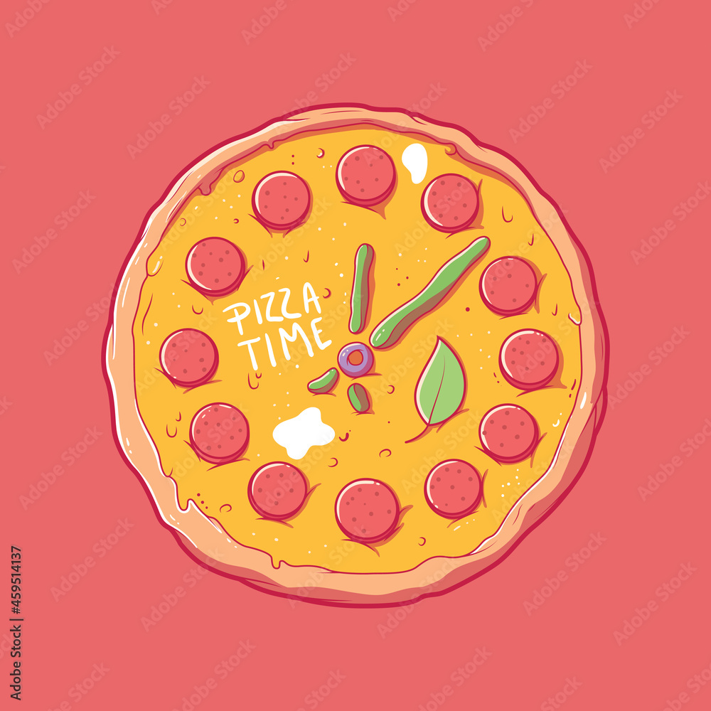 Pizza Clock design vector illustration. Food, funny, delivery design concept. Pizza Clock design vector illustration. Food, funny, delivery design concept.