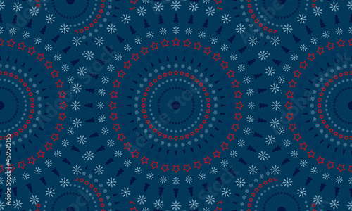 Christmas seamless pattern with Christmas tree, snowflake, stars