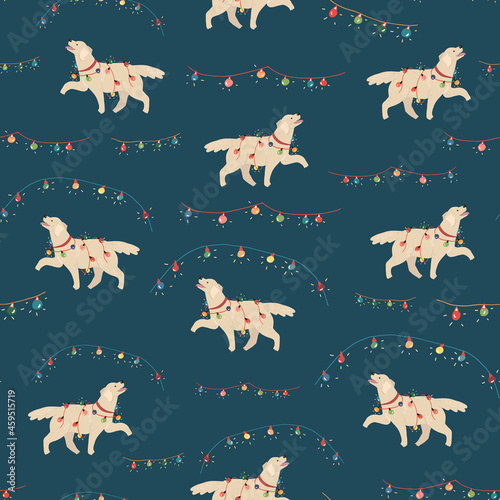 Labrador dog Christmas seamless vector pattern