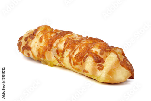 Close up freshly cheese stick bread  pastry on white background