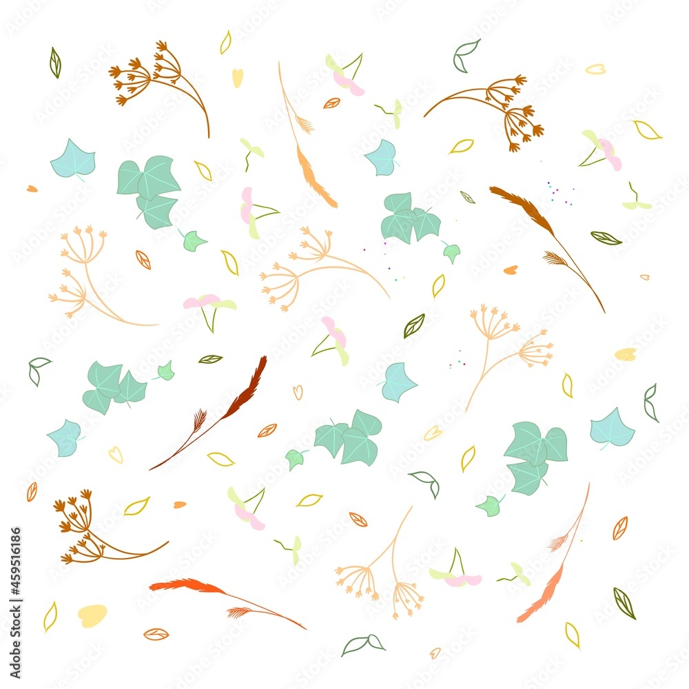 abstract floral background, autumn illustration leaves green color 