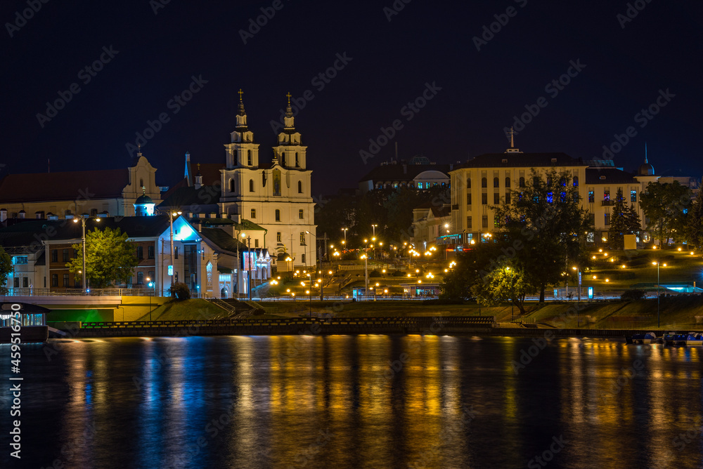 Obraz na płótnie Minsk historical center at night, Belarus w salonie