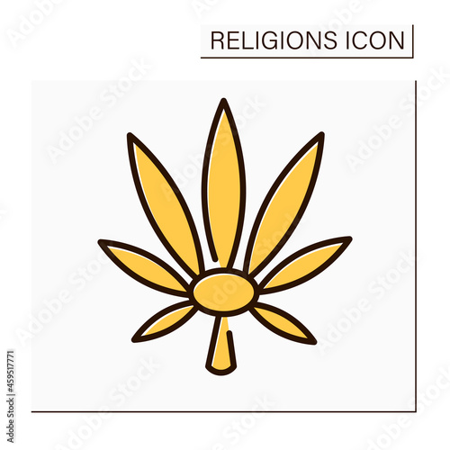 Rastafari color icon. Ras Tafari, religious and political movement, begun in Jamaica. Africa-centred religion. Marijuana symbol. Religion concept. Isolated vector illustration