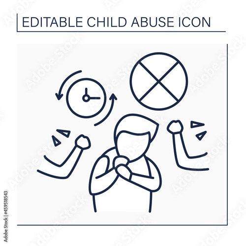 Harming line icon. Bullying at school from peers. Dignity humiliation. Child abuse concept. Isolated vector illustration. Editable stroke