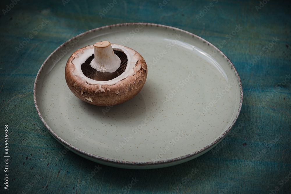 Cooking food - mushroom champion. Flat lay background Cooking food - mushroom champion. Flat lay background