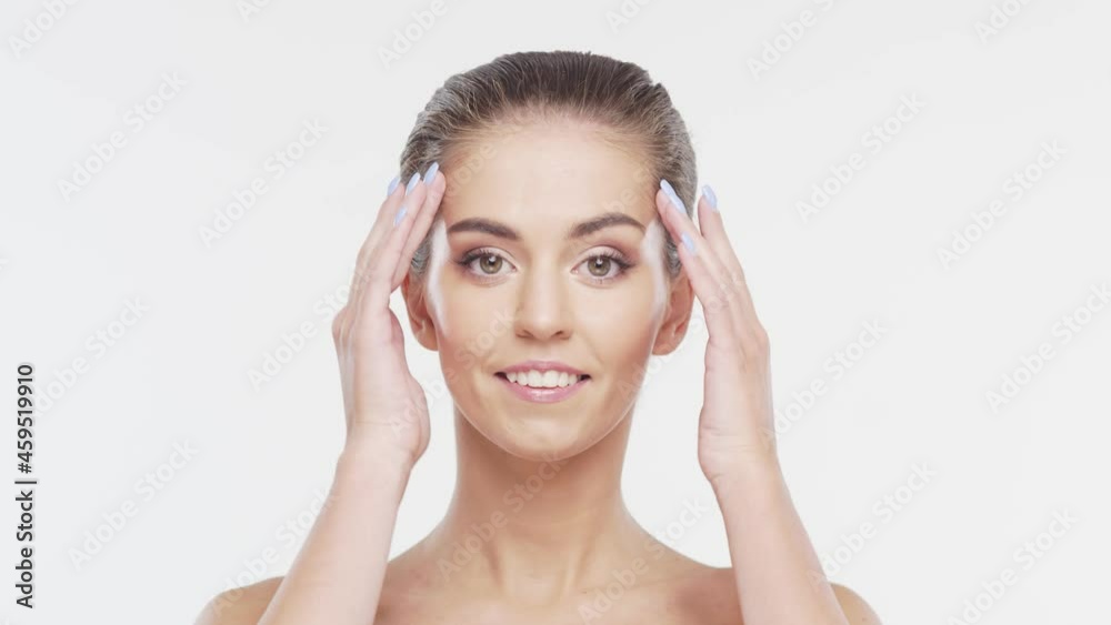 Beauty portrait of young, attractive and healthy woman. Brunette girl over white background. Natural female face. Beauty portrait of young, attractive and healthy woman. Brunette girl over white background. Natural female face.