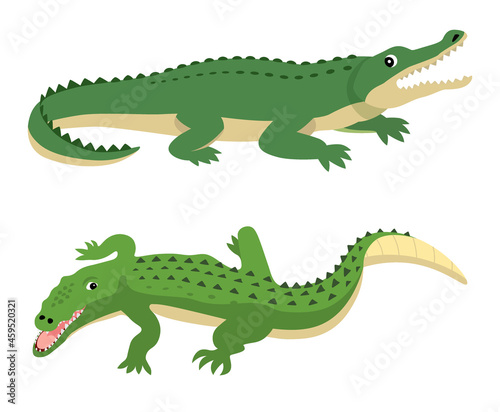 Green alligators set wild animal vector isolated