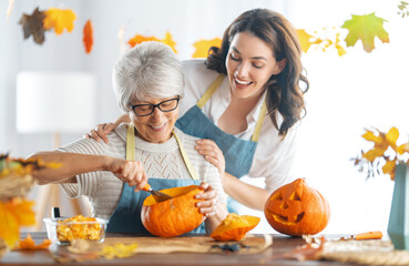family preparing for Halloween