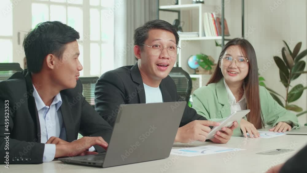 Young Asian Team Have Meeting In A Conference Room. They'Re Happy And Celebrate With Clapping Hands
Young Asian Team Have Meeting In A Conference Room. They'Re Happy And Celebrate With Clapping Hands