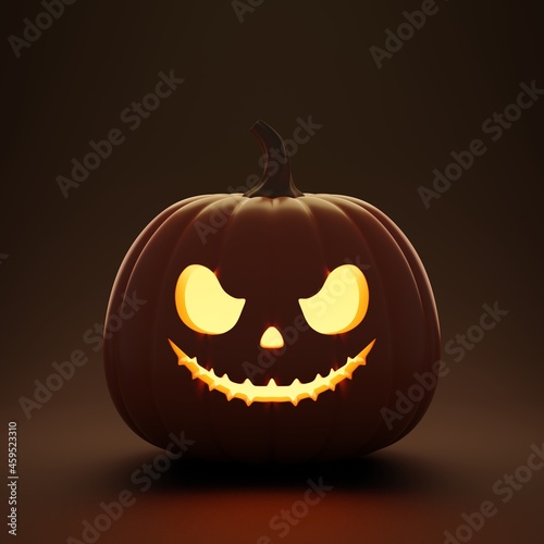 Happy Halloween background with carved pumpkin. 3d render