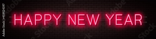 Happy New Year 2022. New Year and Christmas decoration, neon signboard with glowing text. Neon light effect for background, banner, poster and greeting card. Vector