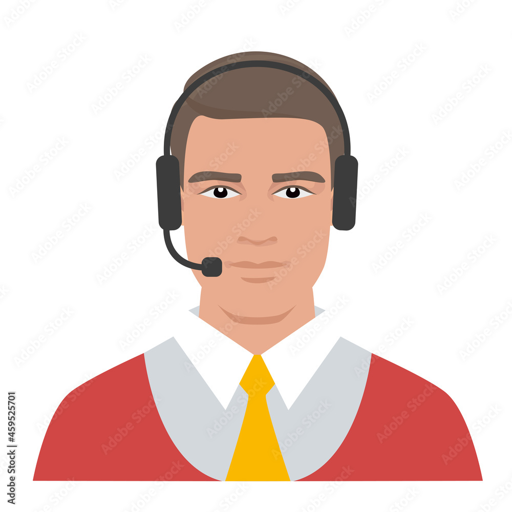 Operator. A man in headphones with a microphone., vector icon. Operator. A man in headphones with a microphone., vector icon.