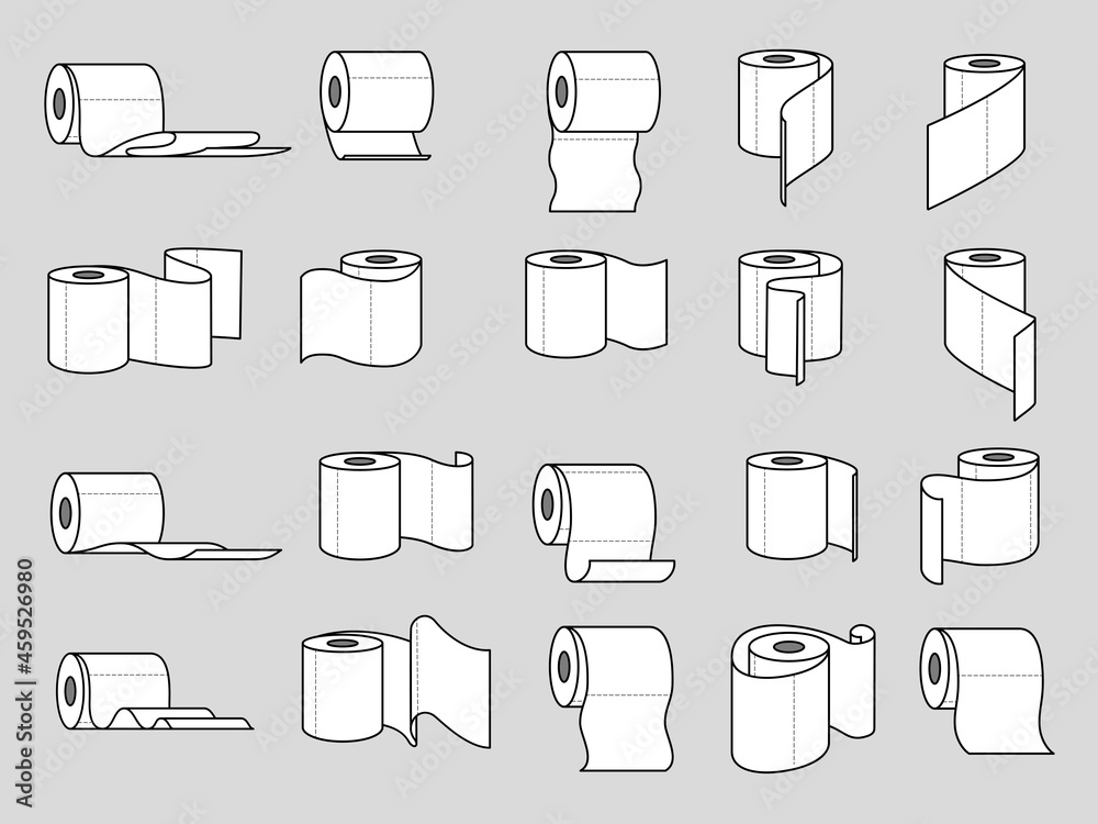 Collection of toilet paper rolls in flat style. Vector illustration isolated on white background Collection of toilet paper rolls in flat style. Vector illustration isolated on white background