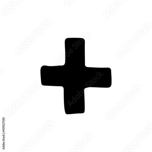 Vector doodle of medical cross. Black and white outline. Hand-drawn illustration.