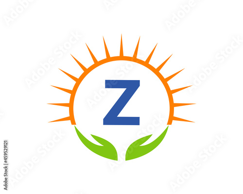 Charity Logo With Hand, Sun And Z Letter Concept. Letter Z Charity Logo Template Donation Organization Logotype Vector