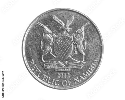 Namibia ten cents coin on white isolated background