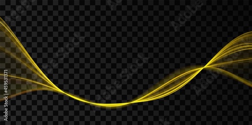 Golden abstract wave. Magic line design. Flow curve motion element. Neon gradient wavy illiustration.
