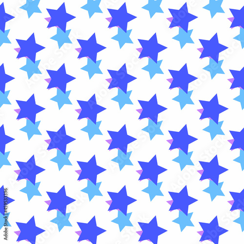 Seamless pattern with blue and lilac stars on a white background. Use for fabric, wrapping paper, wallpaper, print, backdrops, baby clothes, napkins, bags, merchandise, clothing, and artwork.