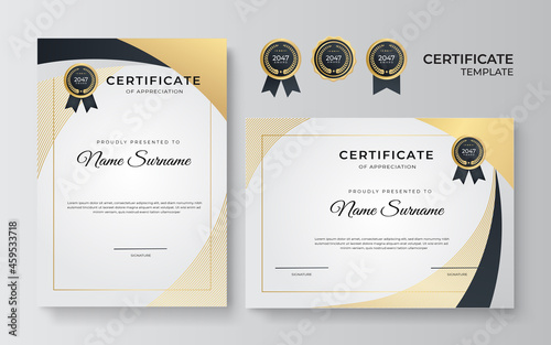 Luxury black and gold certificate with gold frame color.