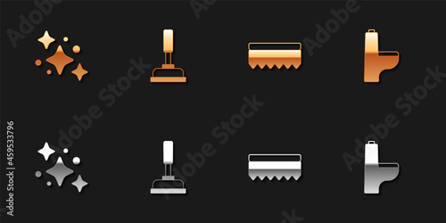 Set Home cleaning service, Rubber plunger, Sponge and Toilet bowl icon. Vector