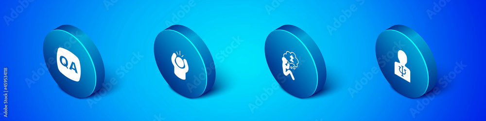 Set Isometric Question and Answer, Man graves funeral sorrow, Psychology, Psi and Anger icon. Vector Set Isometric Question and Answer, Man graves funeral sorrow, Psychology, Psi and Anger icon. Vector