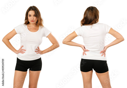 Sexy lady wearing blank white shirt