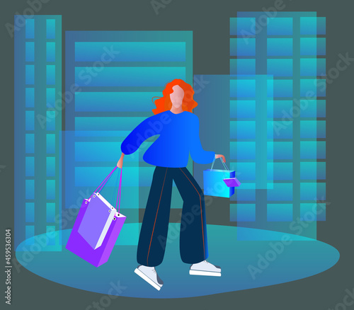 Vector drawing of a woman shopping.
