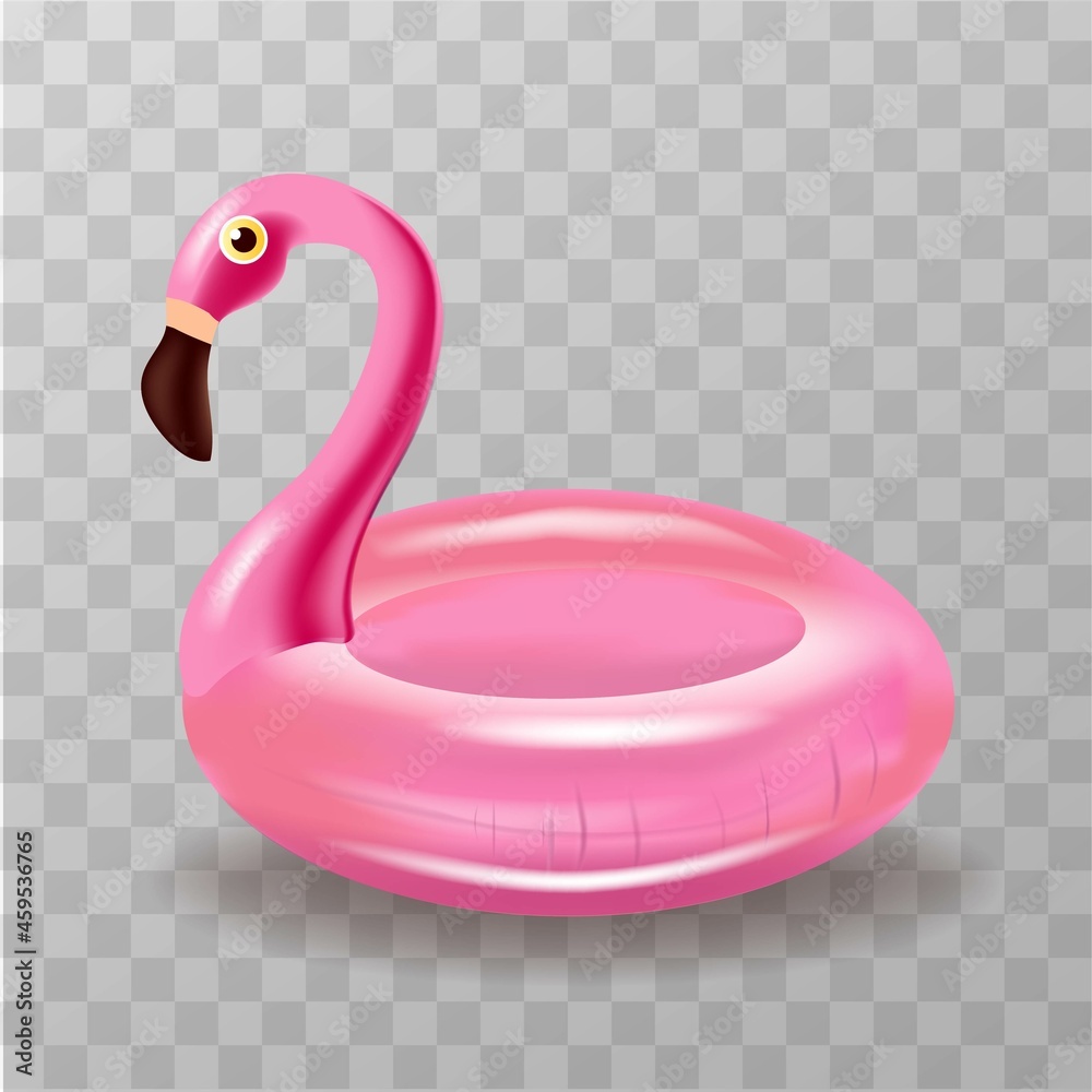 Cute pink flamingo lifebuoy on transparent background. Concept of buoy in shape of tropical bird. Inflatable balloon for swimming pool or seaside. Flat cartoon vector illustration Cute pink flamingo lifebuoy on transparent background. Concept of buoy in shape of tropical bird. Inflatable balloon for swimming pool or seaside. Flat cartoon vector illustration