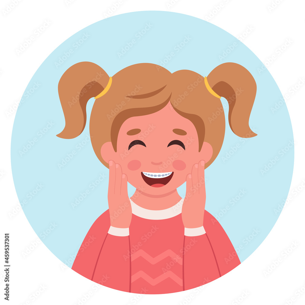 Girl with braces on teeth. Dental care. Vector illustration Girl with braces on teeth. Dental care. Vector illustration