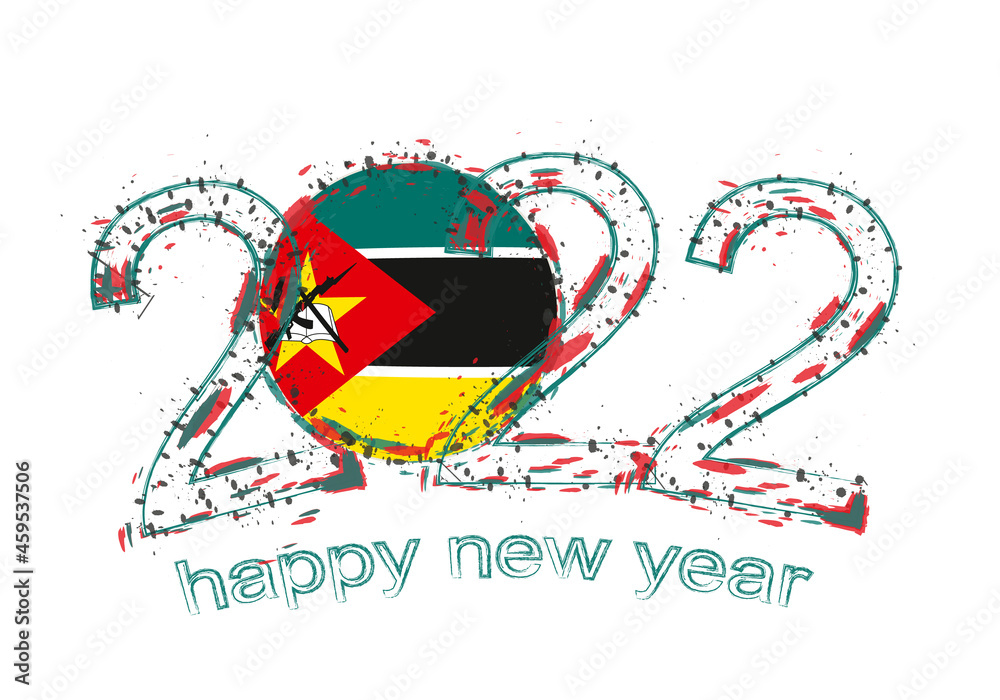 Happy New 2022 Year with flag of Mozambique.