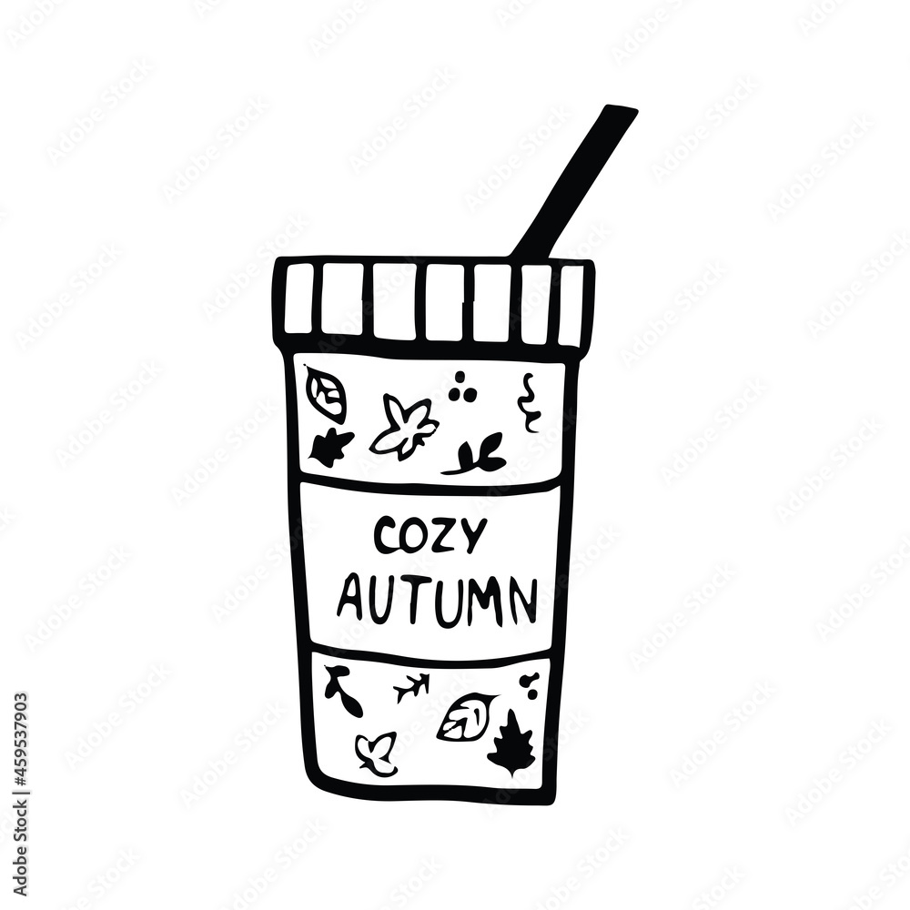 Paper coffee cup, doodle illustration vector, single element 