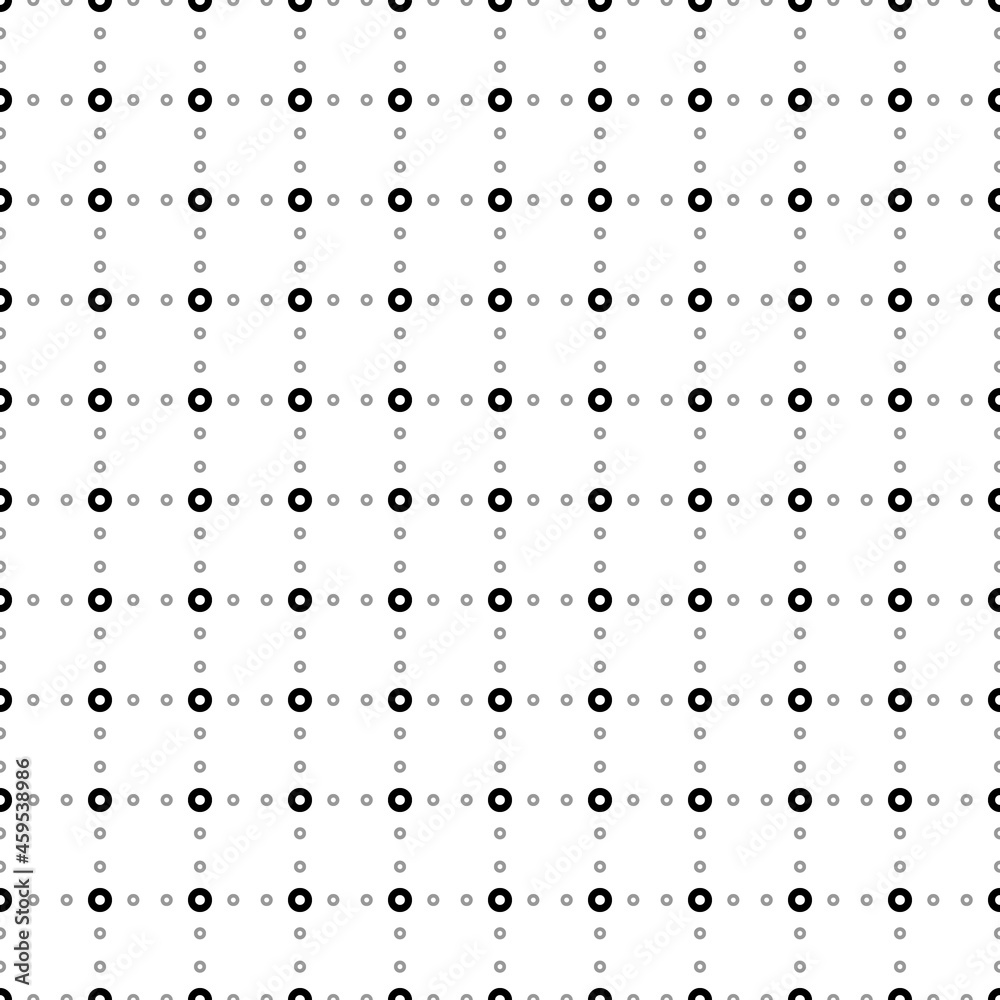 Square seamless background pattern from black record media symbols are different sizes and opacity. The pattern is evenly filled. Vector illustration on white background