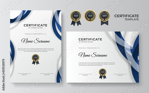 Modern blue certificate template and border, for award, diploma, and printing photo