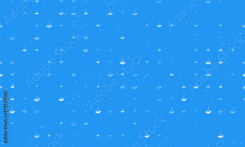 Seamless background pattern of evenly spaced white rowan berrys of different sizes and opacity. Vector illustration on blue background with stars