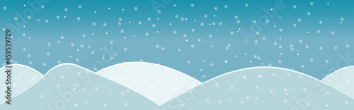 Winter background with snow, forest and mountains, flat vector cartoon. A simple landscape for a splash or cover for a New Year's card.