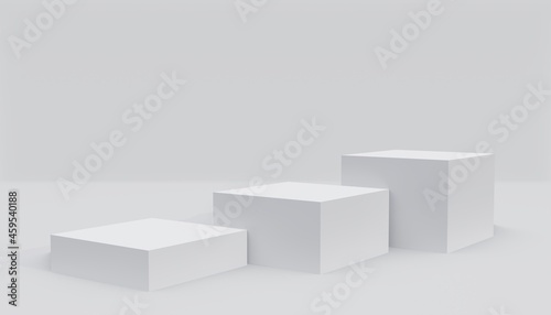 Three white mock ups of empty stage.Space to place your text or object. 3d render