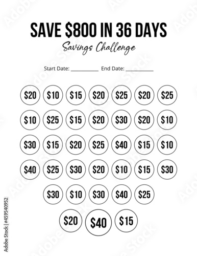 Card Save Money challenge template, America dollars white background. Saving money wealth and financial concept, cards save money family