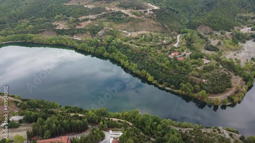 Aerial drone shot of Haliacmon river in northern Greece Macedonia photo