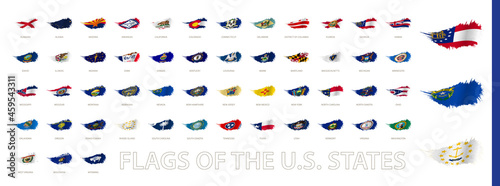 Flags of the U.S. States in grunge style with waving effect. photo
